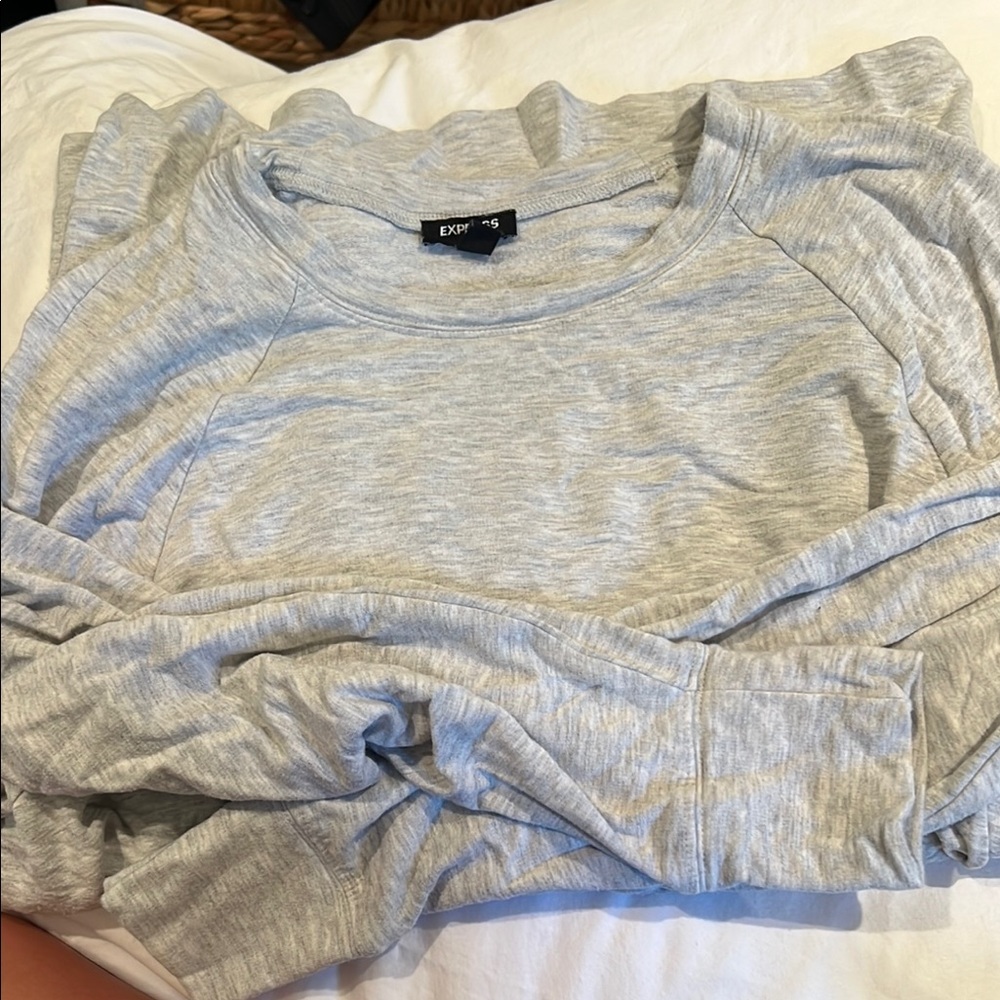 Express Gray Long Sleeve Relaxed Sweatshirt